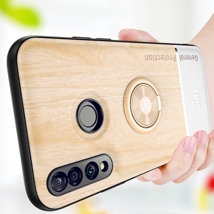 For Huawei P30 Lite Wood Grain PC + TPU Shockproof Case with Ring Holder