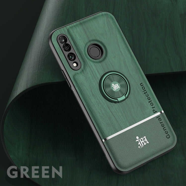 For Huawei P30 Lite Wood Grain PC + TPU Shockproof Case with Ring Holder