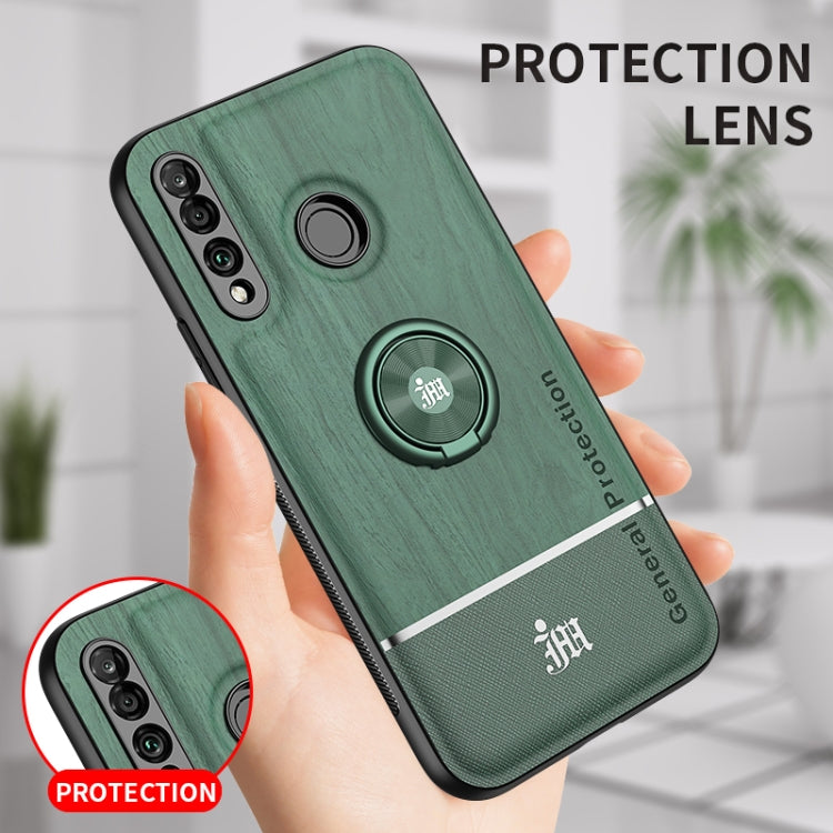 For Huawei P30 Lite Wood Grain PC + TPU Shockproof Case with Ring Holder