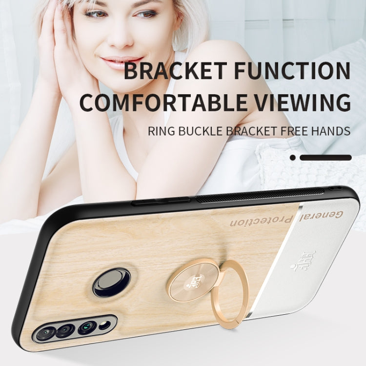 For Huawei P30 Lite Wood Grain PC + TPU Shockproof Case with Ring Holder