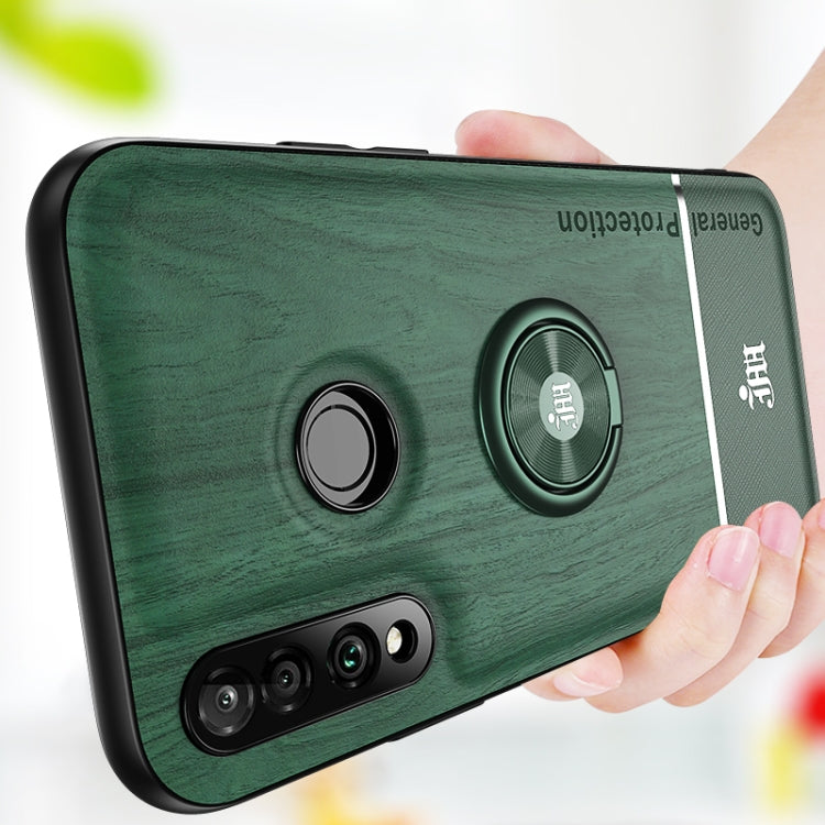 For Huawei P30 Lite Wood Grain PC + TPU Shockproof Case with Ring Holder