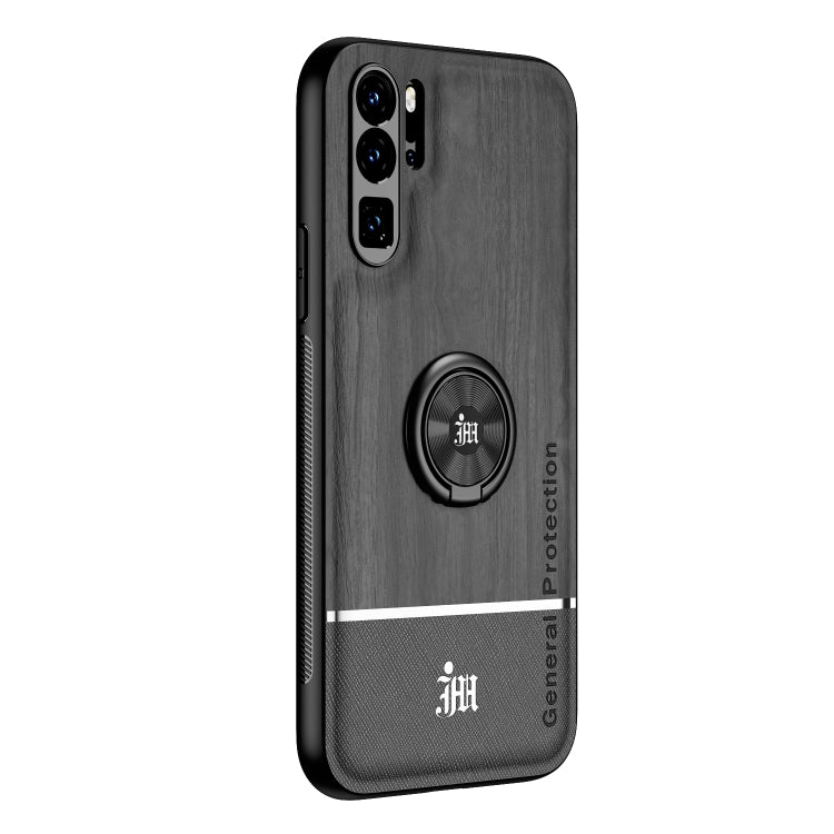 For Huawei P30 Pro Wood Grain PC + TPU Shockproof Case with Ring Holder