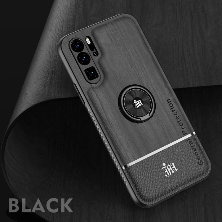 For Huawei P30 Pro Wood Grain PC + TPU Shockproof Case with Ring Holder