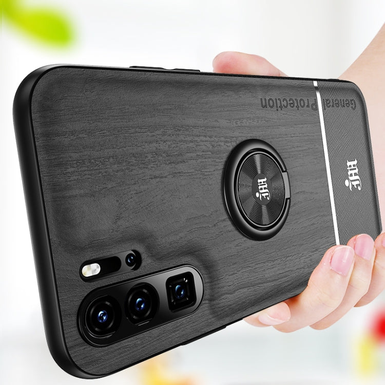 For Huawei P30 Pro Wood Grain PC + TPU Shockproof Case with Ring Holder