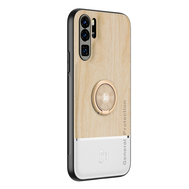 For Huawei P30 Pro Wood Grain PC + TPU Shockproof Case with Ring Holder