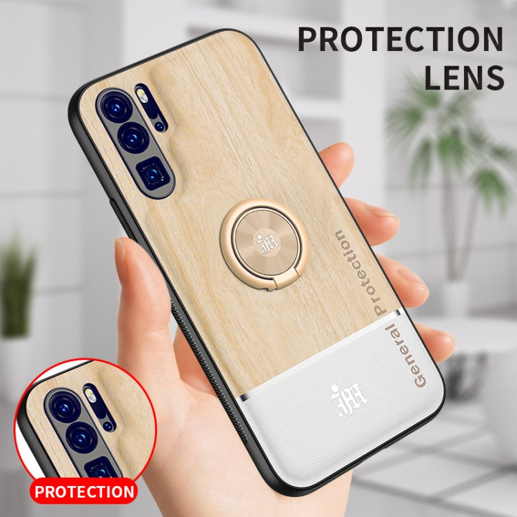 For Huawei P30 Pro Wood Grain PC + TPU Shockproof Case with Ring Holder
