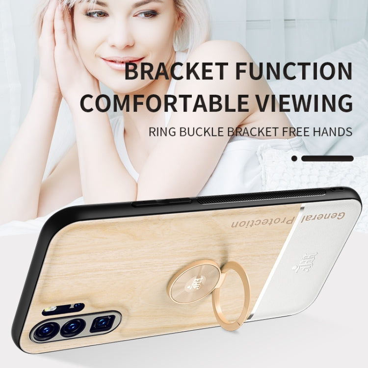 For Huawei P30 Pro Wood Grain PC + TPU Shockproof Case with Ring Holder