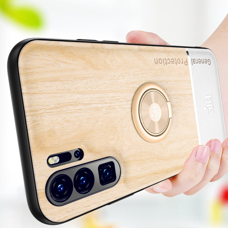 For Huawei P30 Pro Wood Grain PC + TPU Shockproof Case with Ring Holder