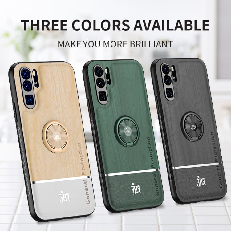 For Huawei P30 Pro Wood Grain PC + TPU Shockproof Case with Ring Holder