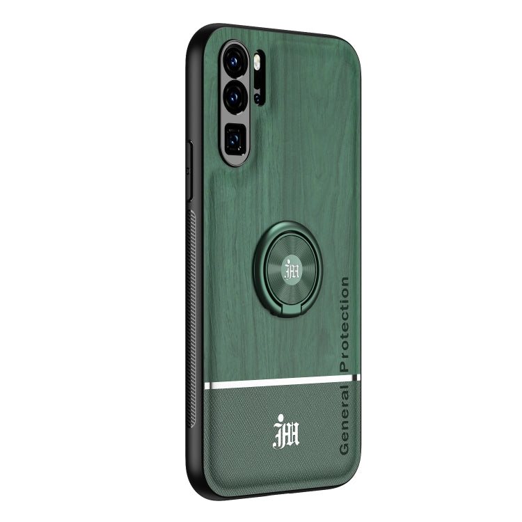 For Huawei P30 Pro Wood Grain PC + TPU Shockproof Case with Ring Holder