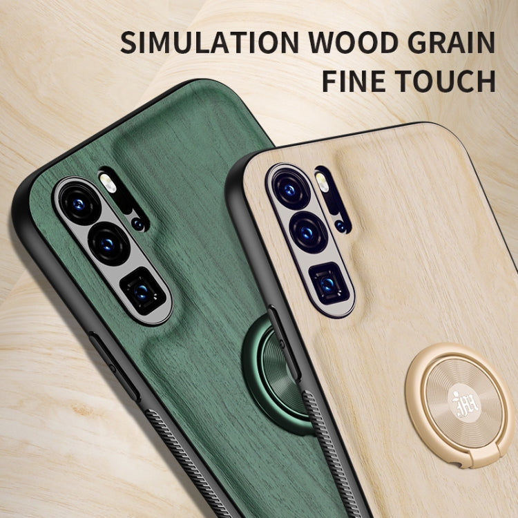 For Huawei P30 Pro Wood Grain PC + TPU Shockproof Case with Ring Holder