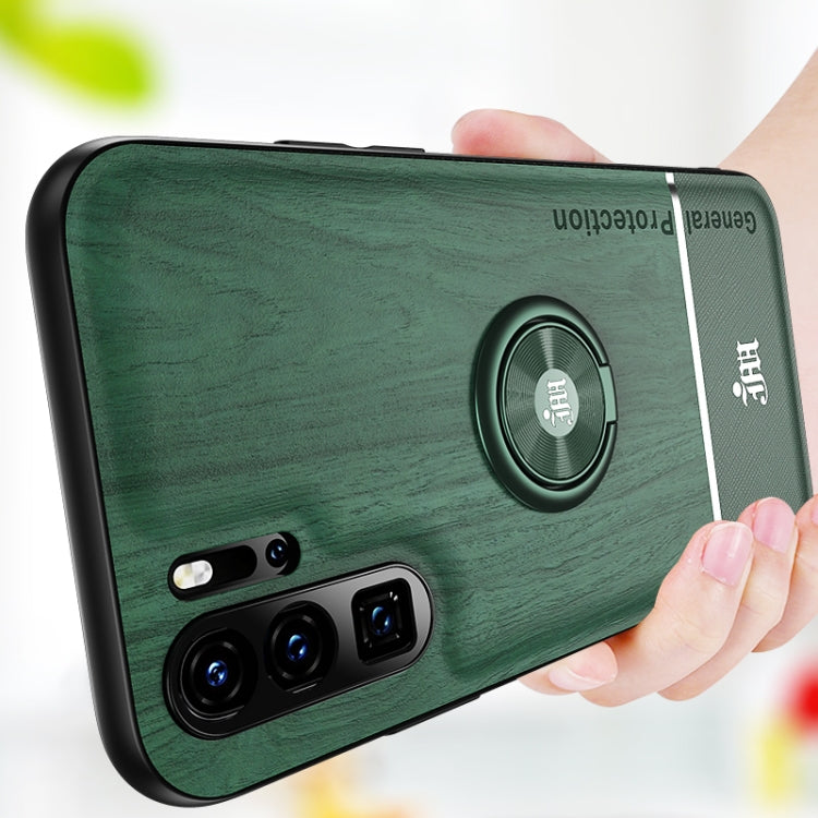 For Huawei P30 Pro Wood Grain PC + TPU Shockproof Case with Ring Holder
