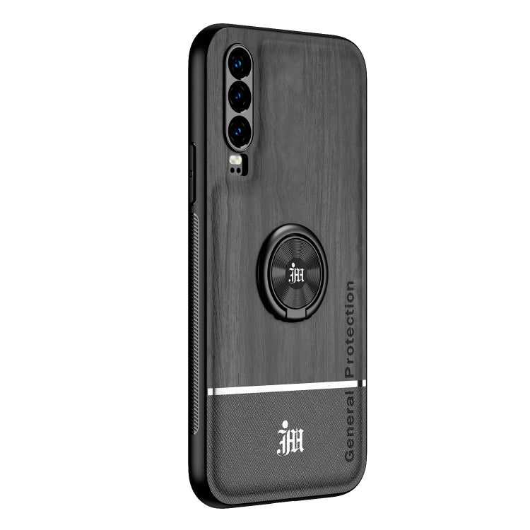 For Huawei P30 Wood Grain PC + TPU Shockproof Case with Ring Holder