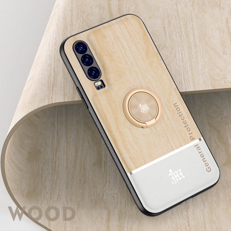 For Huawei P30 Wood Grain PC + TPU Shockproof Case with Ring Holder