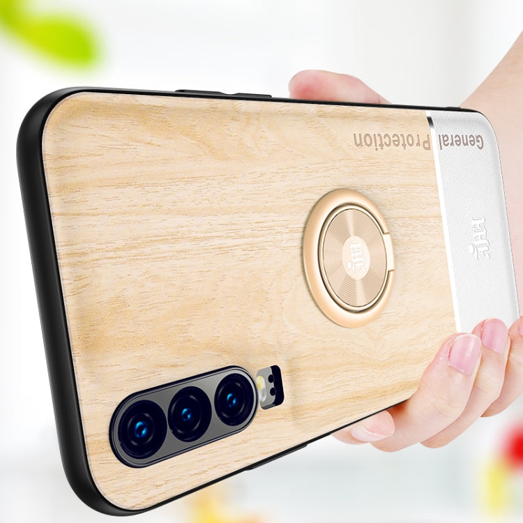 For Huawei P30 Wood Grain PC + TPU Shockproof Case with Ring Holder