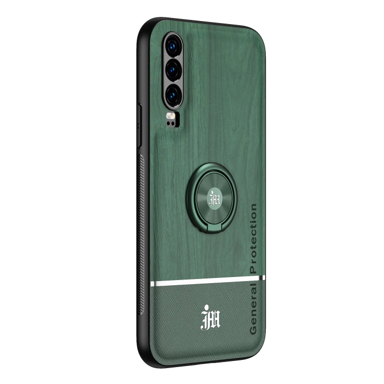 For Huawei P30 Wood Grain PC + TPU Shockproof Case with Ring Holder