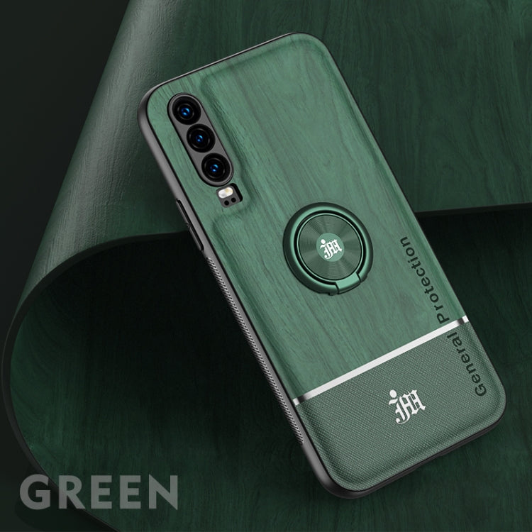 For Huawei P30 Wood Grain PC + TPU Shockproof Case with Ring Holder