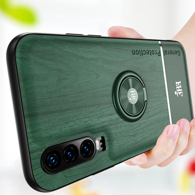 For Huawei P30 Wood Grain PC + TPU Shockproof Case with Ring Holder