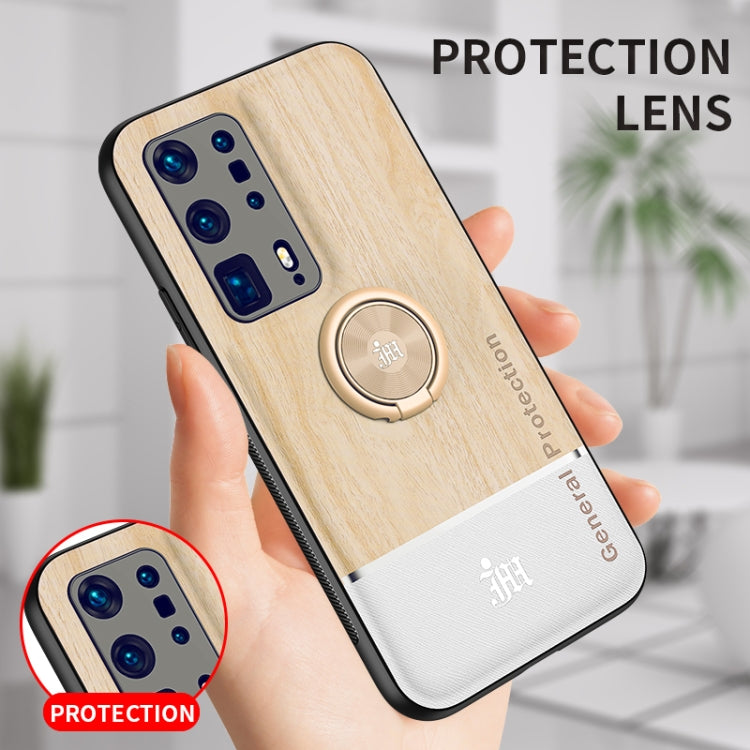 For Huawei P40 Pro+ Wood Grain PC + TPU Shockproof Case with Ring Holder