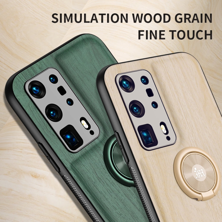 For Huawei P40 Pro+ Wood Grain PC + TPU Shockproof Case with Ring Holder