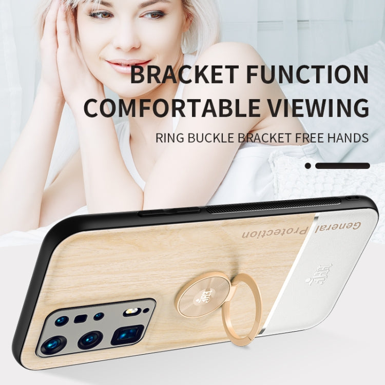 For Huawei P40 Pro+ Wood Grain PC + TPU Shockproof Case with Ring Holder