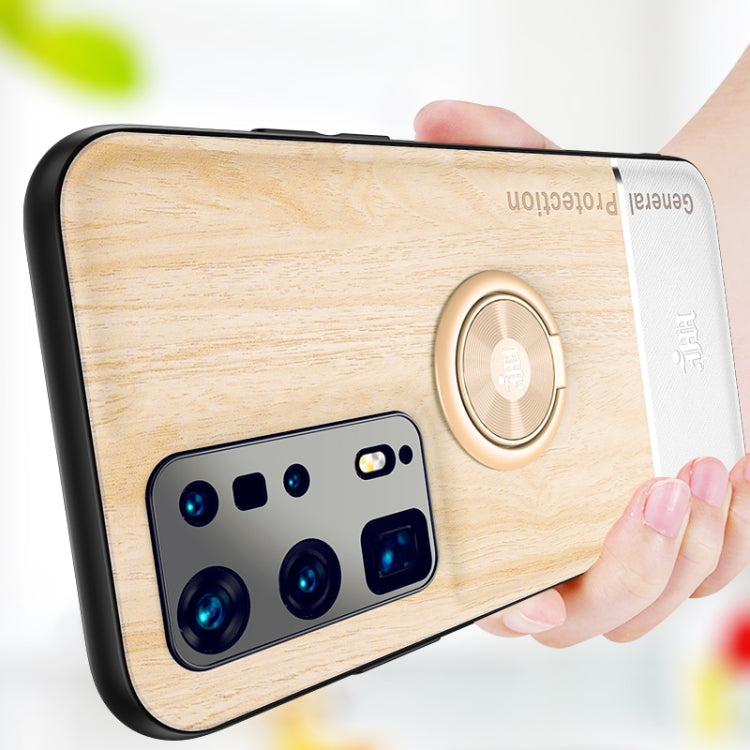 For Huawei P40 Pro+ Wood Grain PC + TPU Shockproof Case with Ring Holder