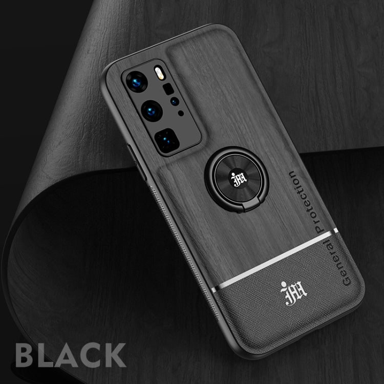 For Huawei P40 Pro Wood Grain PC + TPU Shockproof Case with Ring Holder