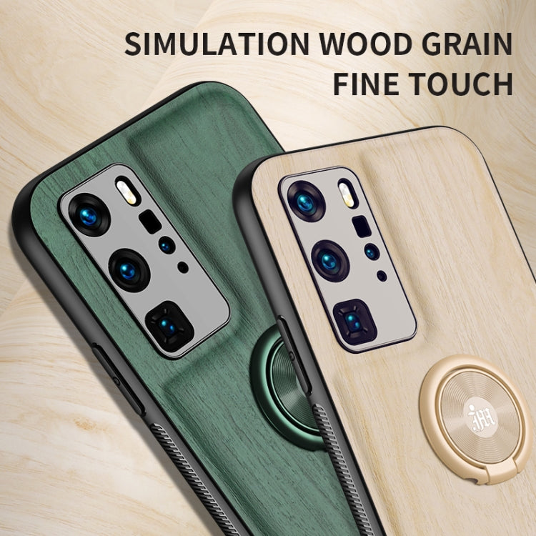 For Huawei P40 Pro Wood Grain PC + TPU Shockproof Case with Ring Holder