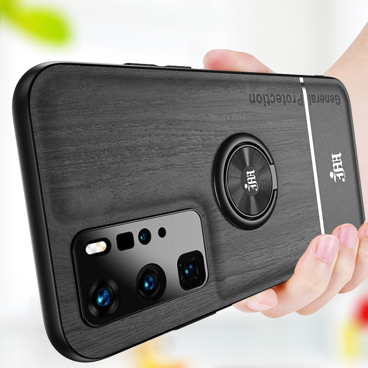 For Huawei P40 Pro Wood Grain PC + TPU Shockproof Case with Ring Holder