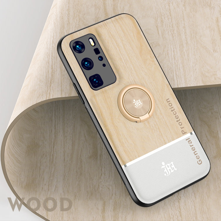 For Huawei P40 Pro Wood Grain PC + TPU Shockproof Case with Ring Holder