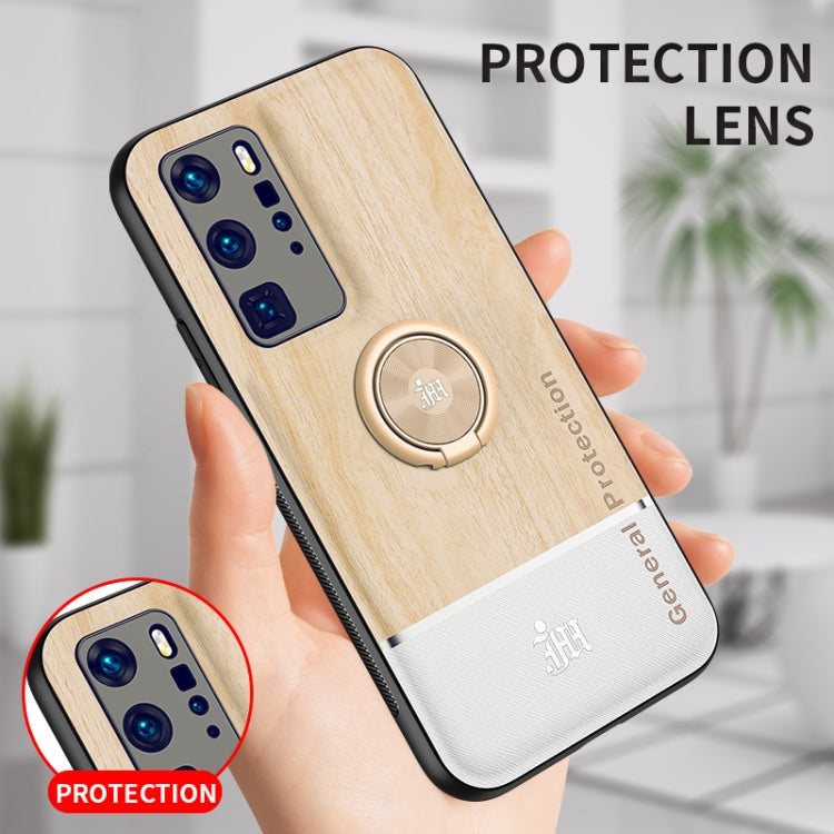 For Huawei P40 Pro Wood Grain PC + TPU Shockproof Case with Ring Holder