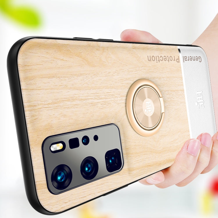 For Huawei P40 Pro Wood Grain PC + TPU Shockproof Case with Ring Holder