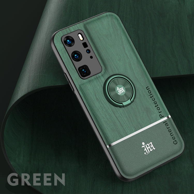 For Huawei P40 Pro Wood Grain PC + TPU Shockproof Case with Ring Holder