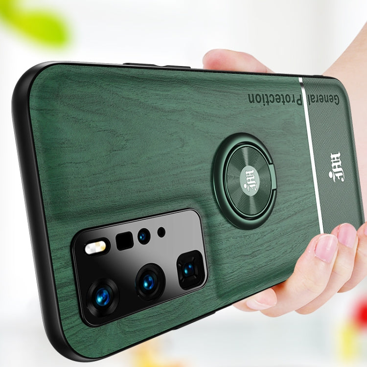 For Huawei P40 Pro Wood Grain PC + TPU Shockproof Case with Ring Holder