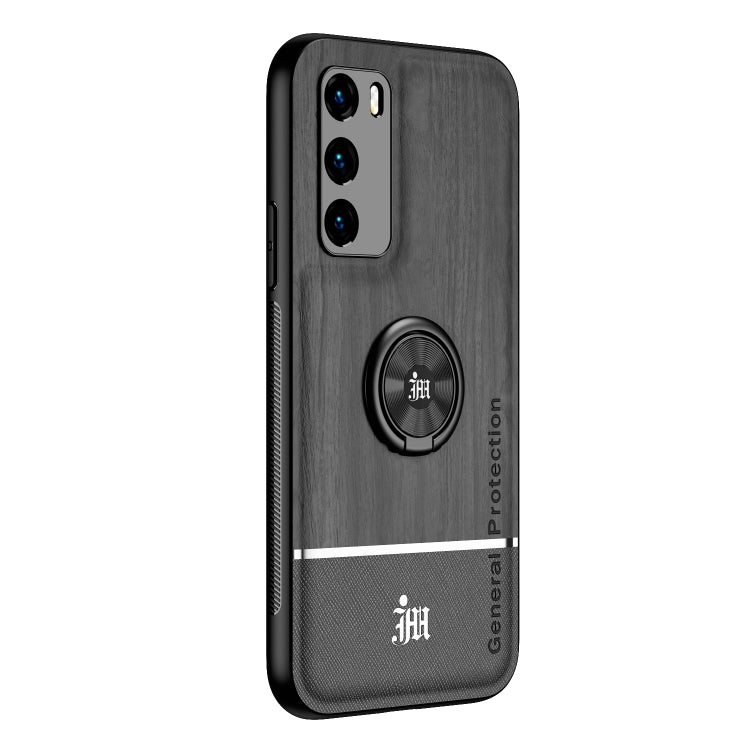 For Huawei P40 Wood Grain PC + TPU Shockproof Case with Ring Holder