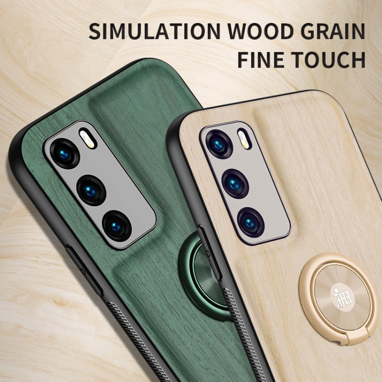 For Huawei P40 Wood Grain PC + TPU Shockproof Case with Ring Holder