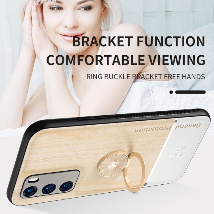 For Huawei P40 Wood Grain PC + TPU Shockproof Case with Ring Holder