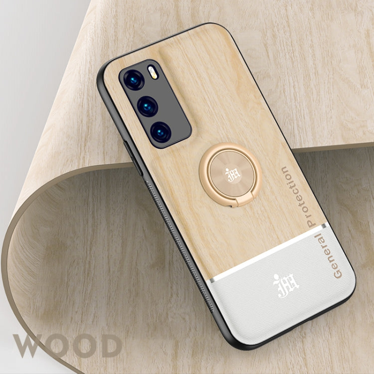 For Huawei P40 Wood Grain PC + TPU Shockproof Case with Ring Holder