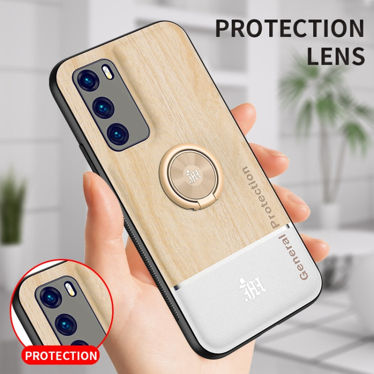 For Huawei P40 Wood Grain PC + TPU Shockproof Case with Ring Holder