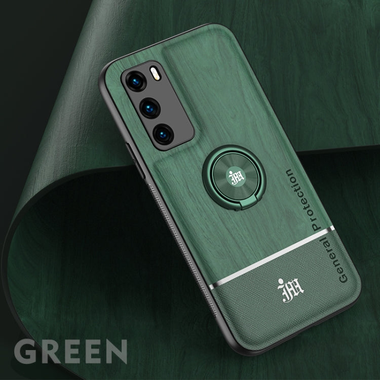 For Huawei P40 Wood Grain PC + TPU Shockproof Case with Ring Holder