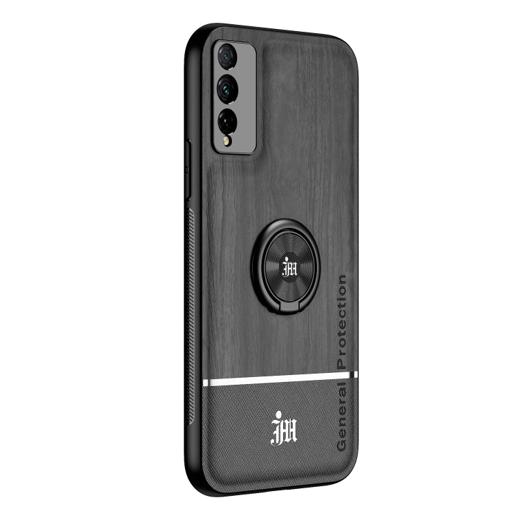 For Huawei Honor Play 4T Pro Wood Grain PC + TPU Shockproof Case with Ring Holder