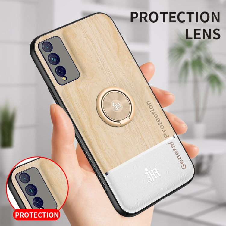 For Huawei Honor Play 4T Pro Wood Grain PC + TPU Shockproof Case with Ring Holder