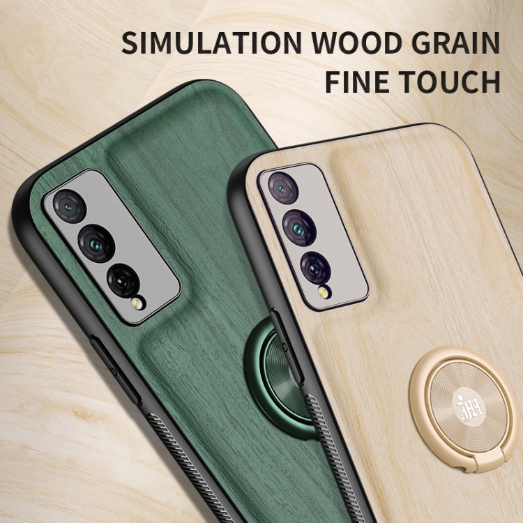For Huawei Honor Play 4T Pro Wood Grain PC + TPU Shockproof Case with Ring Holder