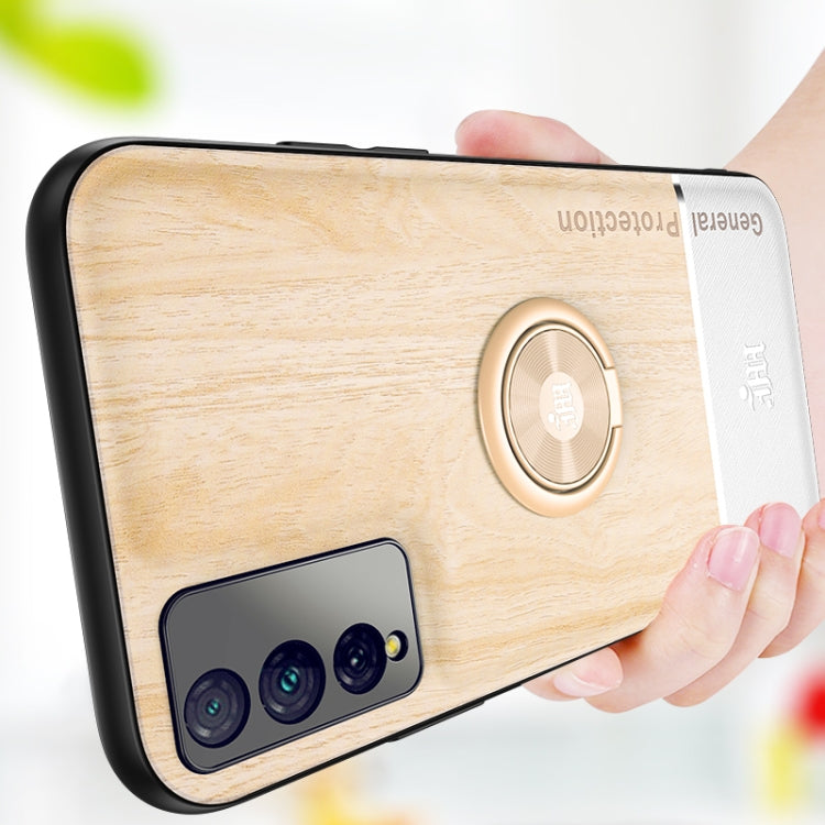 For Huawei Honor Play 4T Pro Wood Grain PC + TPU Shockproof Case with Ring Holder