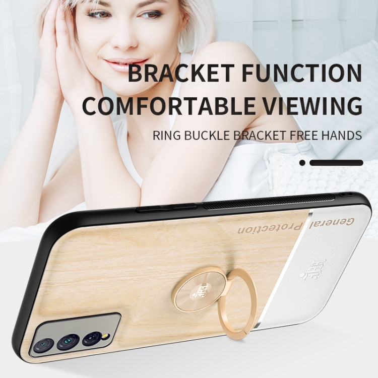 For Huawei Honor Play 4T Pro Wood Grain PC + TPU Shockproof Case with Ring Holder