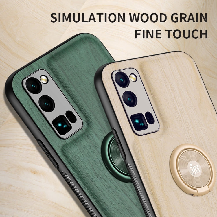 For Huawei Honor 30 Pro Wood Grain PC + TPU Shockproof Case with Ring Holder