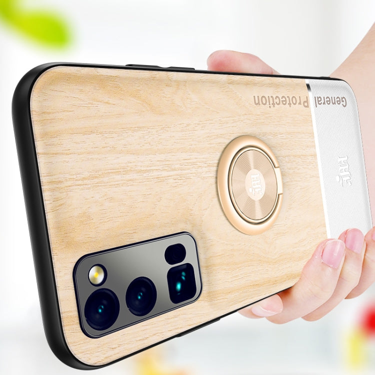 For Huawei Honor 30 Pro Wood Grain PC + TPU Shockproof Case with Ring Holder