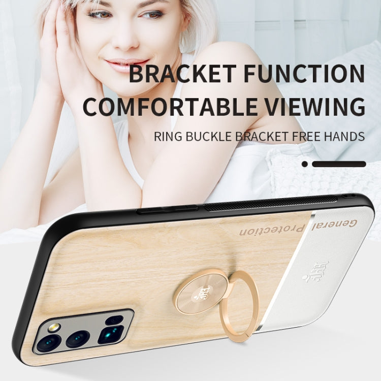 For Huawei Honor 30 Pro Wood Grain PC + TPU Shockproof Case with Ring Holder