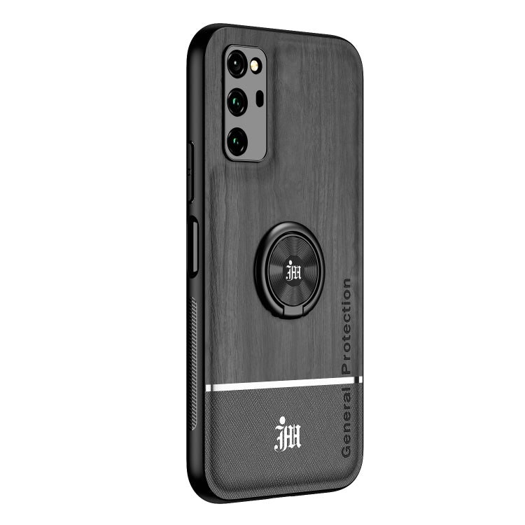 For Huawei Honor V30 Pro Wood Grain PC + TPU Shockproof Case with Ring Holder