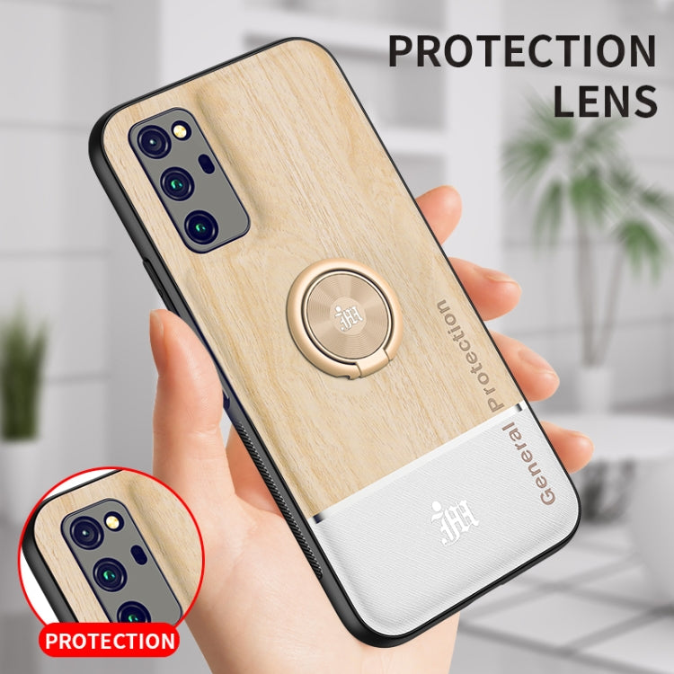 For Huawei Honor V30 Pro Wood Grain PC + TPU Shockproof Case with Ring Holder